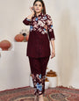 Maroon Pure Cotton Flower Printed Work Co-Ords Set