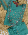 Sea Green Marina Silk Embroidery Thread With Hand Work Suit Set