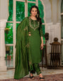 Green Marina Silk Embroidery Thread With Hand Work Suit Set