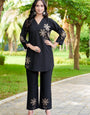 Black Heavy Rayon Embroidery Thread Work Co-Ords Set