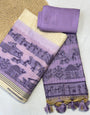 Lavender Pure Muga Silk Warli With All Over Butti Weaving Unstitched 3pis Dress Material