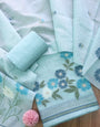 Sky Blue Soft Muga Cotton Jamdani Flower Weaving Unstitched Dress Material