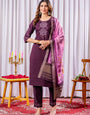 Wine Viscose Silk Embroidery Thread With Hand Work Suit Set