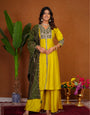 Yellow Roman Silk Embroidery Thread With Hand Work Plazzo Set