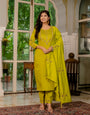 Yellow Marina Silk Embroidery Thread With Hand Work Suit Set