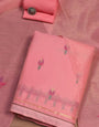 Pink Pure Soft Muga Cotton Flower Weaving Unstitched Dress Material