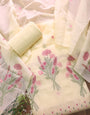 Cream Soft Muga Cotton Jamdani Flower Weaving Unstitched Dress Material