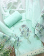 Sea Green Soft Muga Cotton Jamdani Flower Weaving Unstitched Dress Material