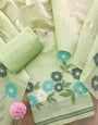 Pista Soft Muga Cotton Jamdani Flower Weaving Unstitched Dress Material