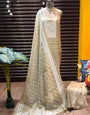 Stone Pure Soft Muga Cotton Weaving Work Unstitched Dress Material