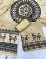 Cream Pure Muga Silk Warli With All Over Butti Weaving Unstitched 3pis Dress Material