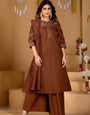 Brown Viscose Mango Silk Embroidery Thread With Hand Work Plazzo Set