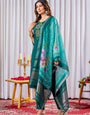 Green Viscose Silk Embroidery Thread With Hand Work Suit Set