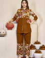 Mustard Pure Cotton Flower Printed Work Co-Ords Set