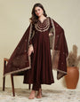 Fabulous Brown Vichhitra Silk Embroidery Work Suit Set