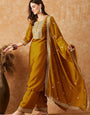 Imbrication Mustard Vichhitra Silk Embroidery Work Suit Set
