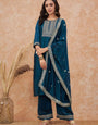 Radiant Navy Blue Vichhitra Silk Embroidery Work Suit Set