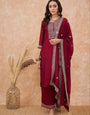 Interlacing Maroon Vichhitra Silk Embroidery Work Suit Set