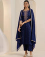 Assortment Navy Blue Roman Silk Embroidery Work Suit Set