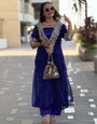 Royal Blue Georgette Bandhni Printed With Real Mirror Work Anarkali Suit Set
