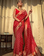 Merlot Red Jacquard Weaving Soft Lichi Silk Saree