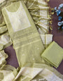 Dusty Green Pure Soft Muga Cotton Weaving Work Unstitched Dress Material