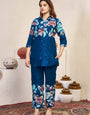 Navy Blue Pure Cotton Flower Printed Work Co-Ords Set