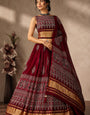 Maroon Ajrakh Hand Block Pure Modal Silk Lehenga Choli With Lagdi Patta