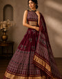 Maroon Ajrakh Hand Block Pure Modal Silk Lehenga Choli With Lagdi Patta