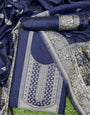 Blue Handloom Raw Silk Warli Work Unstitched 3pis Dress Material