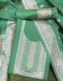 Green Handloom Raw Silk Warli Work Unstitched 3pis Dress Material