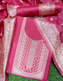 Pink Handloom Raw Silk Warli Work Unstitched 3pis Dress Material