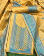 Yellow Handloom Raw Silk Warli Work Unstitched 3pis Dress Material