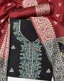 Black Handloom Raw Silk Warli Work With Contrast Daman Dupatta Dress Material