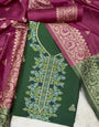 Green Handloom Raw Silk Warli Work With Contrast Daman Dupatta Dress Material