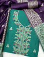 Firozi Handloom Raw Silk Warli Work With Contrast Daman Dupatta Dress Material