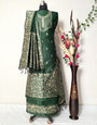 Green Handloom Raw Silk Warli Work Unstitched 3pis Dress Material