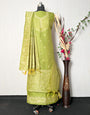 parrot Green Handloom Raw Silk Warli Work Unstitched 3pis Dress Material