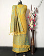 Yellow Handloom Raw Silk Warli Work Unstitched 3pis Dress Material