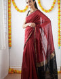 Gorgeous Maroon Cotton Silk Weaving Saree