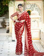 Adorning Cherry Red Soft Silk Weaving Saree