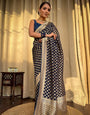 Outstanding Navy Blue Soft Banarasi Silk Weaving Saree