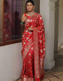 Fairytale Red Soft Silk Weaving Saree