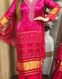 Fancifull Hot Pink Chinon Embroidery With Bandhani Printed Suit Set