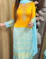 Effervescent Yellow Chinon Embroidery With Bandhani Printed Suit Set