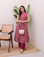 Gorgeous Maroon Pure Cotton Floral Printed Kurta Set