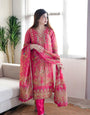 Glowing Pink Satin Silk Floral Print With Embroidery Suit Set