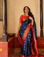 Charcol Blue jacquard weaving Soft Lichi Silk Saree