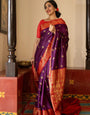 Pancy Purple jacquard weaving Soft Lichi Silk Saree