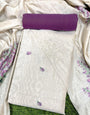 Lavender Pure Soft Muga Cotton Flower Weaving Unstitched Dress Material